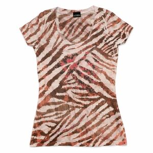 Daytrip by Buckle Pink Cream Zebra Sequin Animal Print Tee Large